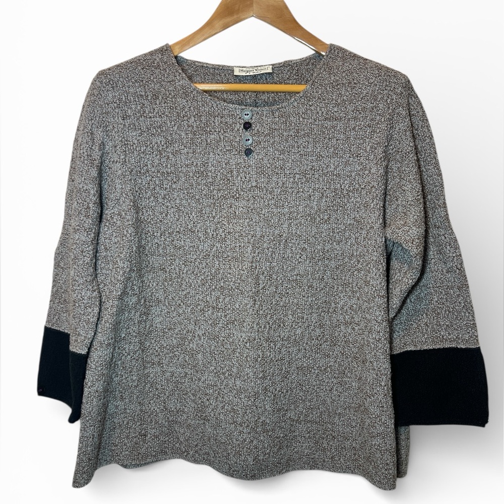 Margaret Winters Cotton Pullover Knit Tunic Textured Sweater Vented Lagenlook XL
